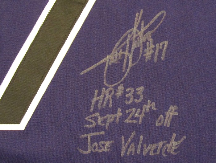 トッド・ヘルトン直筆サイン＋書込み入り2003年9月24日シーズン本塁打33号着用