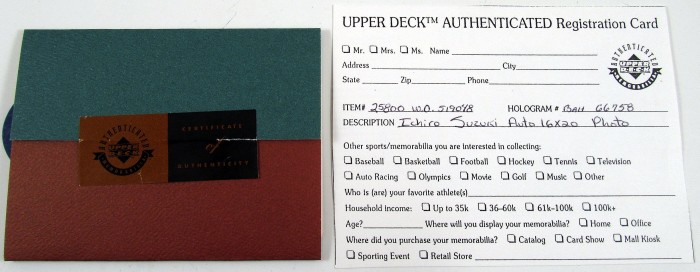 イチロー2001年UDA社直筆ルーキーサイン入り大型写真額